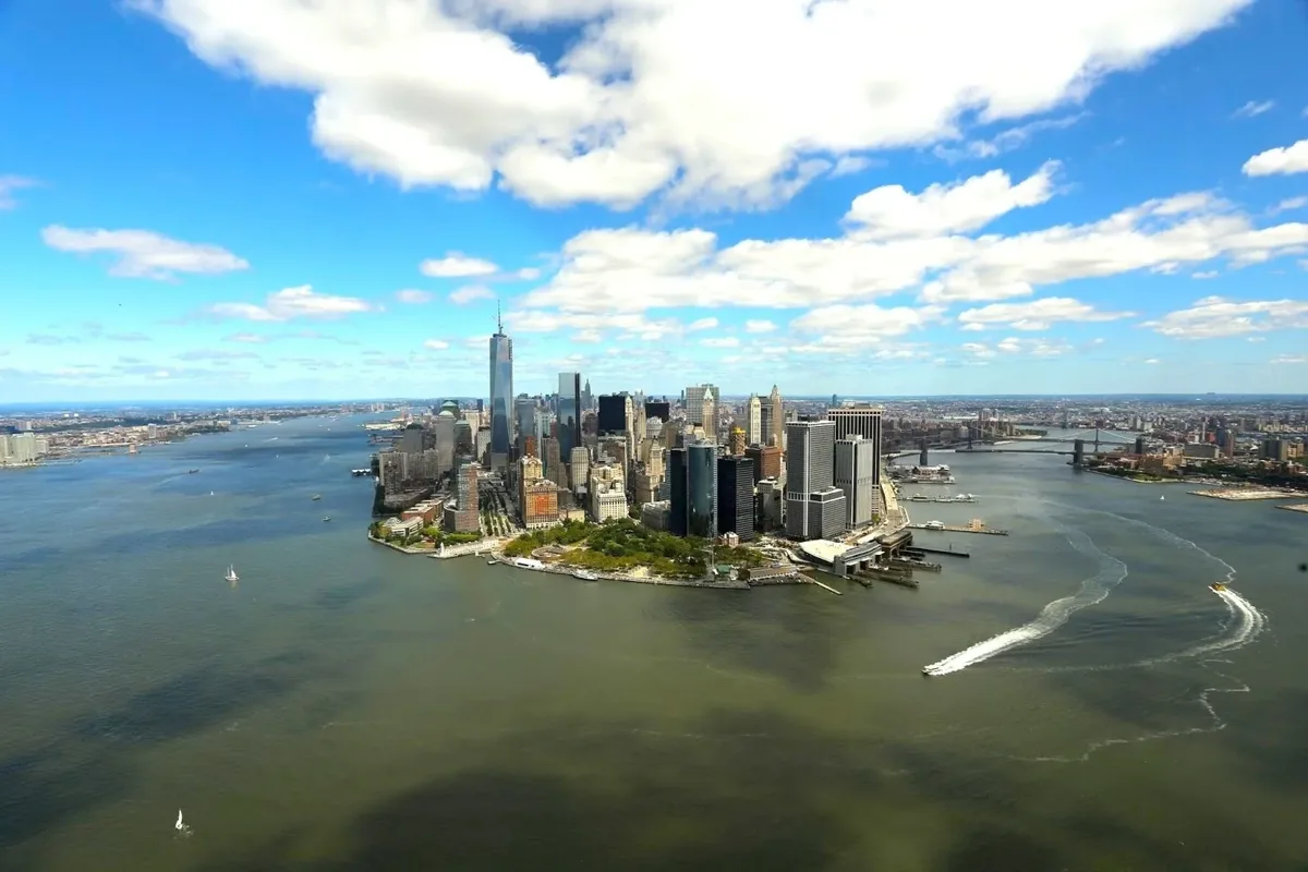 Lower Manhattan surrounded by New York Harbor