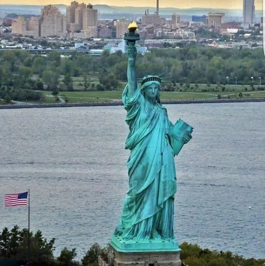 Statue of Liberty and New York Harbor from above